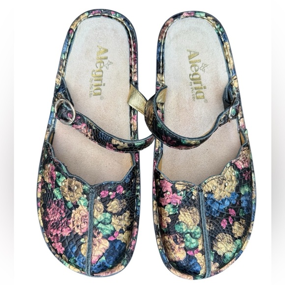 Alegria Paloma Multicolor Floral Embossed Mary Jane Clogs Size 8 - Picture 1 of 8